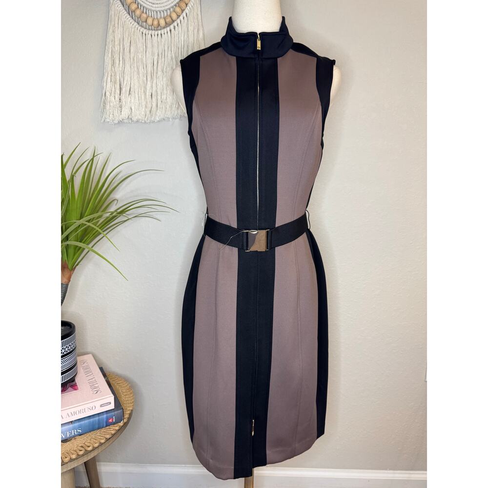 Tommy Hilfiger Sleeveless Zip Front Belted Scuba Dress sz 6